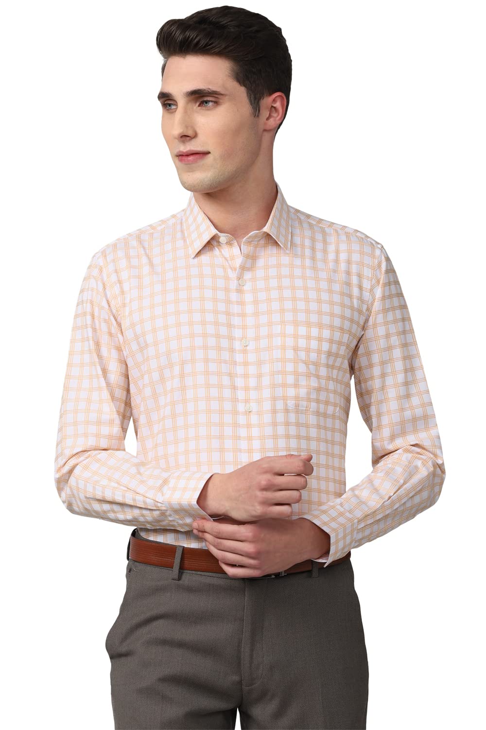 Peter England Men’s Classic Checkered Formal Slim Fit Full Sleeve Shirt | Wonder Fabric | Cotton-Rich