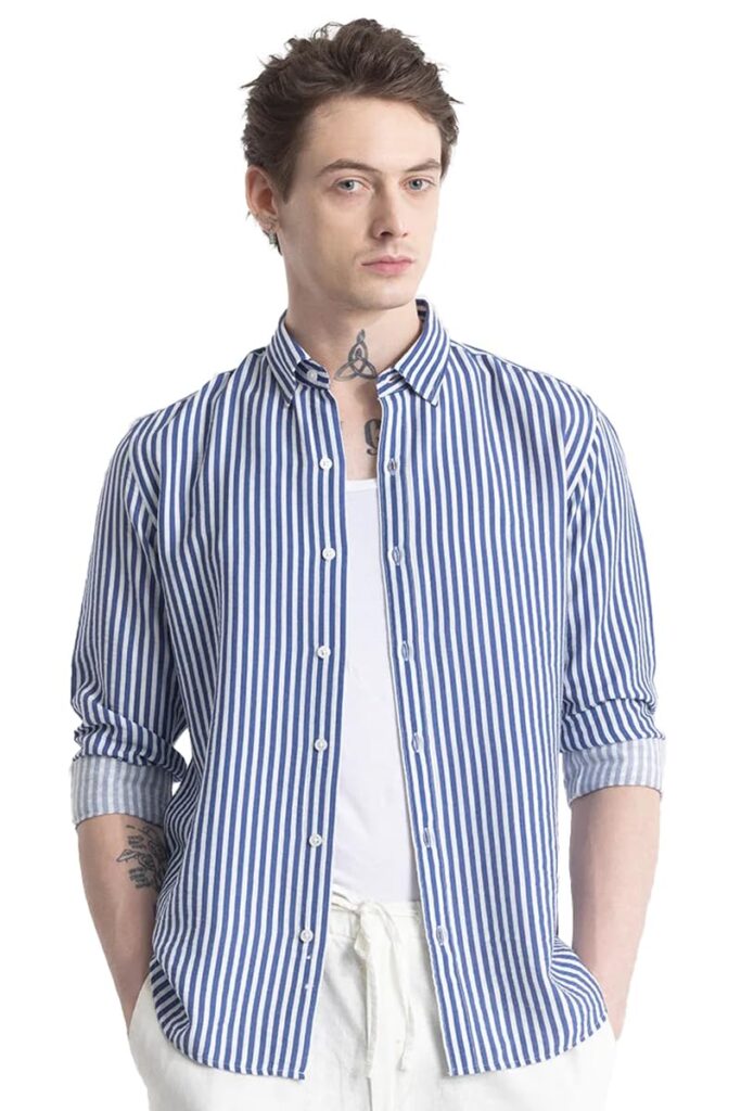U-Turn Men’s Cotton Casual Printed Striped Stylish Latest Shirt for Men