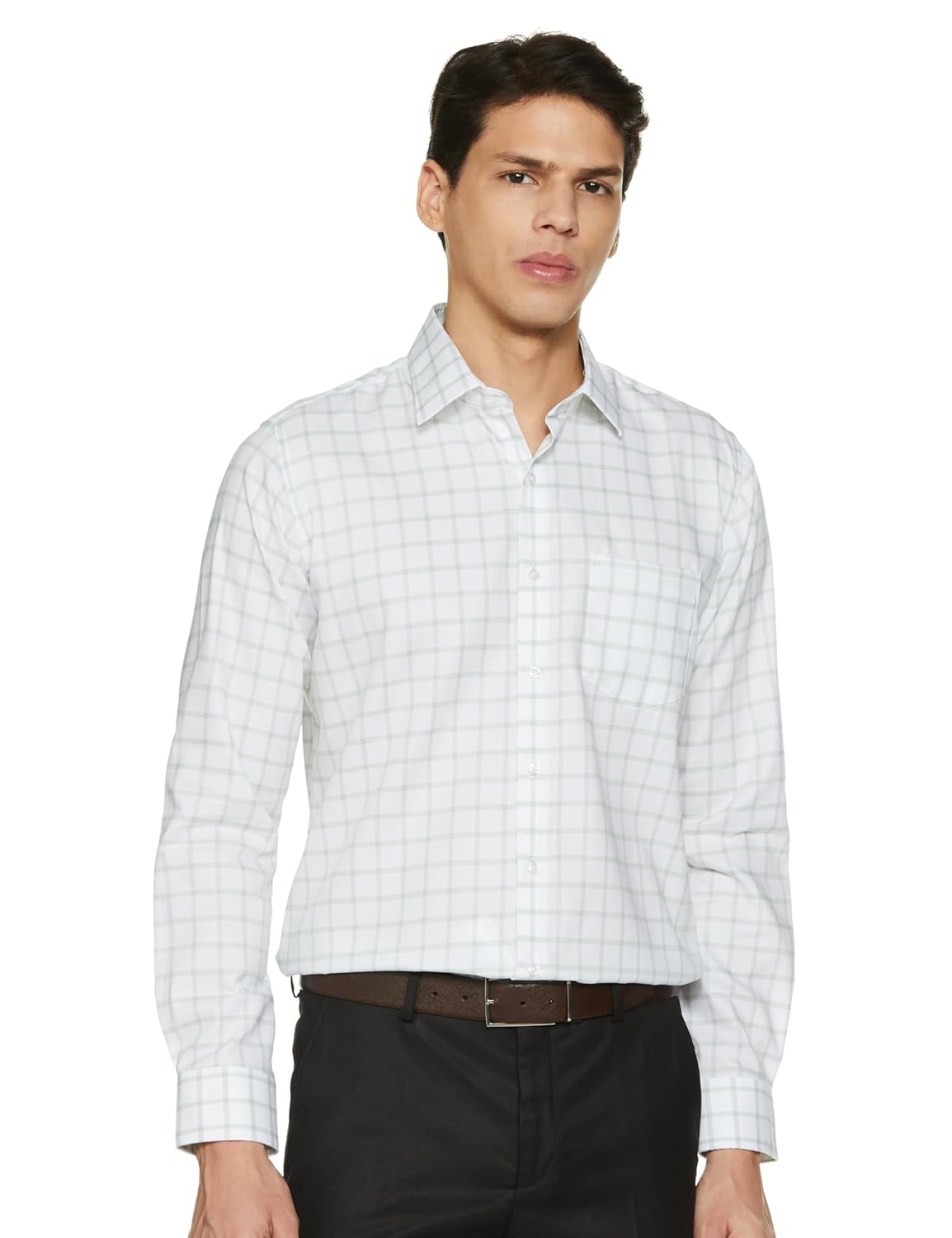 Van Heusen Men’s 100% Cotton Slim Fit Checkered Solid Shirt