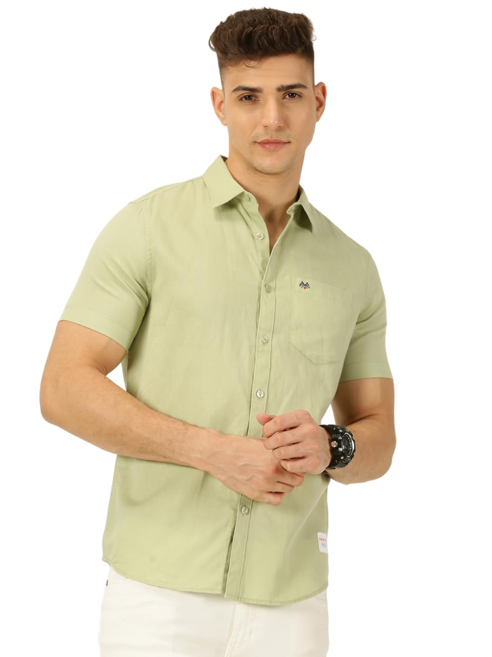 Thomas Scott Men’s | Solid | Half Sleeve | Slim Fit | Linen Blend | Spread Collar | Casual Shirt