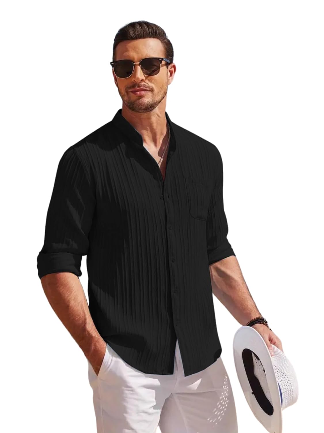 Leriya Fashion Casual Textured Button Down Regular Fit Shirts Long Sleeve Shirt for Men