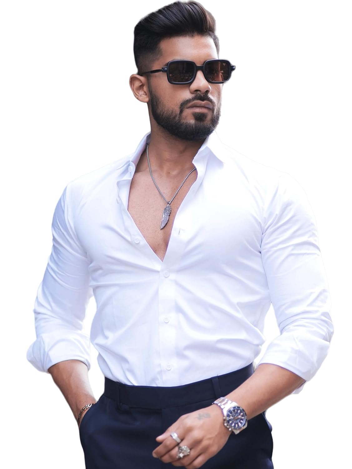 IndoPrimo Men’s Casual Solid Satin Shirt for Men Full Sleeves