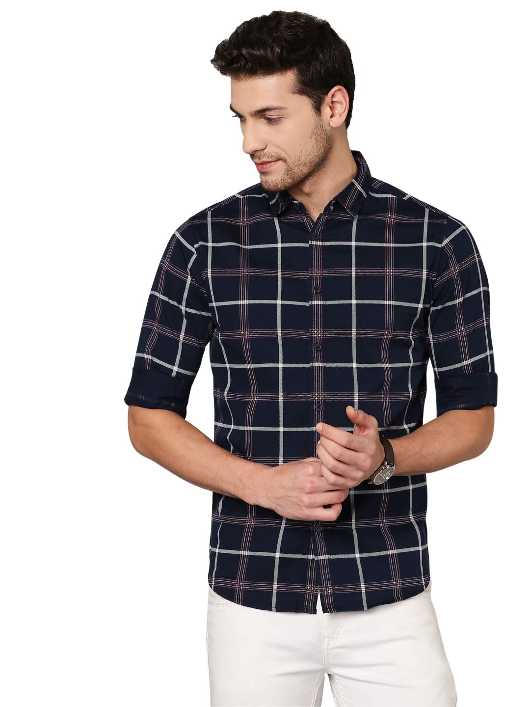Dennis Lingo Men’s Checkered Slim Fit Cotton Casual Shirt