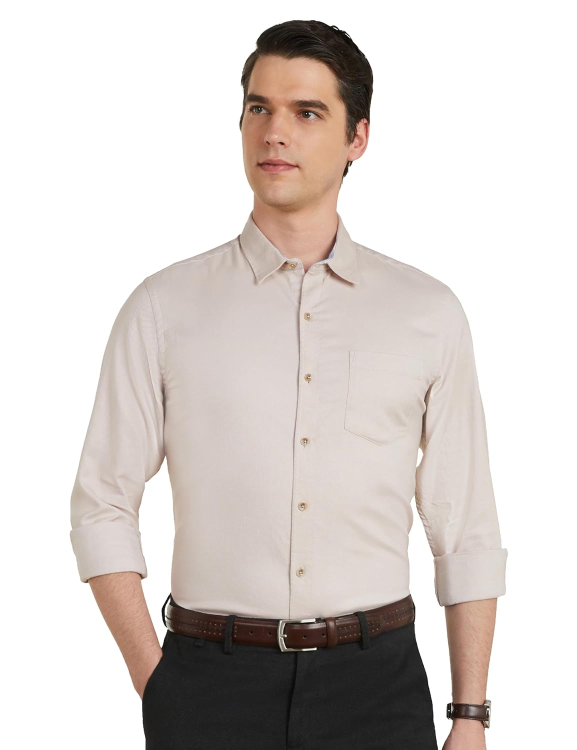 Symbol Premium Men’s Cotton Smart Casual Shirt (Regular Fit | Solid Oxford | All Day Fresh)