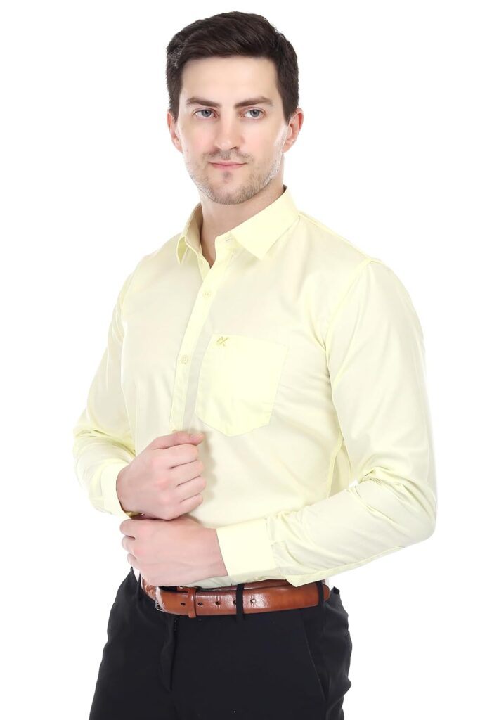 XJARVIS® Clifton Men’s Cotton Blend Shirt | Formal Shirt with Pocket | Plain | Spread Collar & Full Sleeves | Summer – Regular Fit