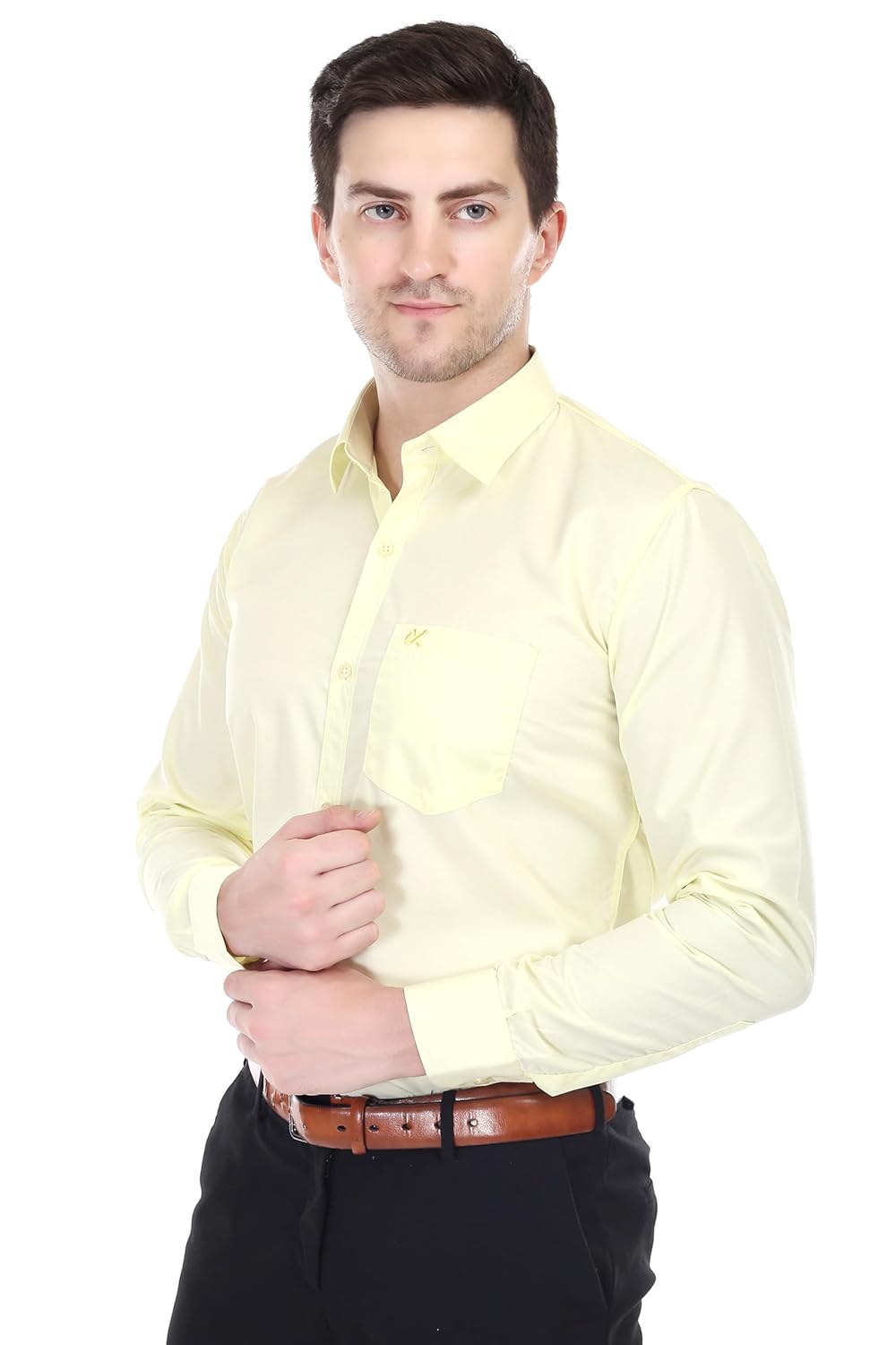XJARVIS® Clifton Men’s Cotton Blend Shirt | Formal Shirt with Pocket | Plain | Spread Collar & Full Sleeves | Summer – Regular Fit