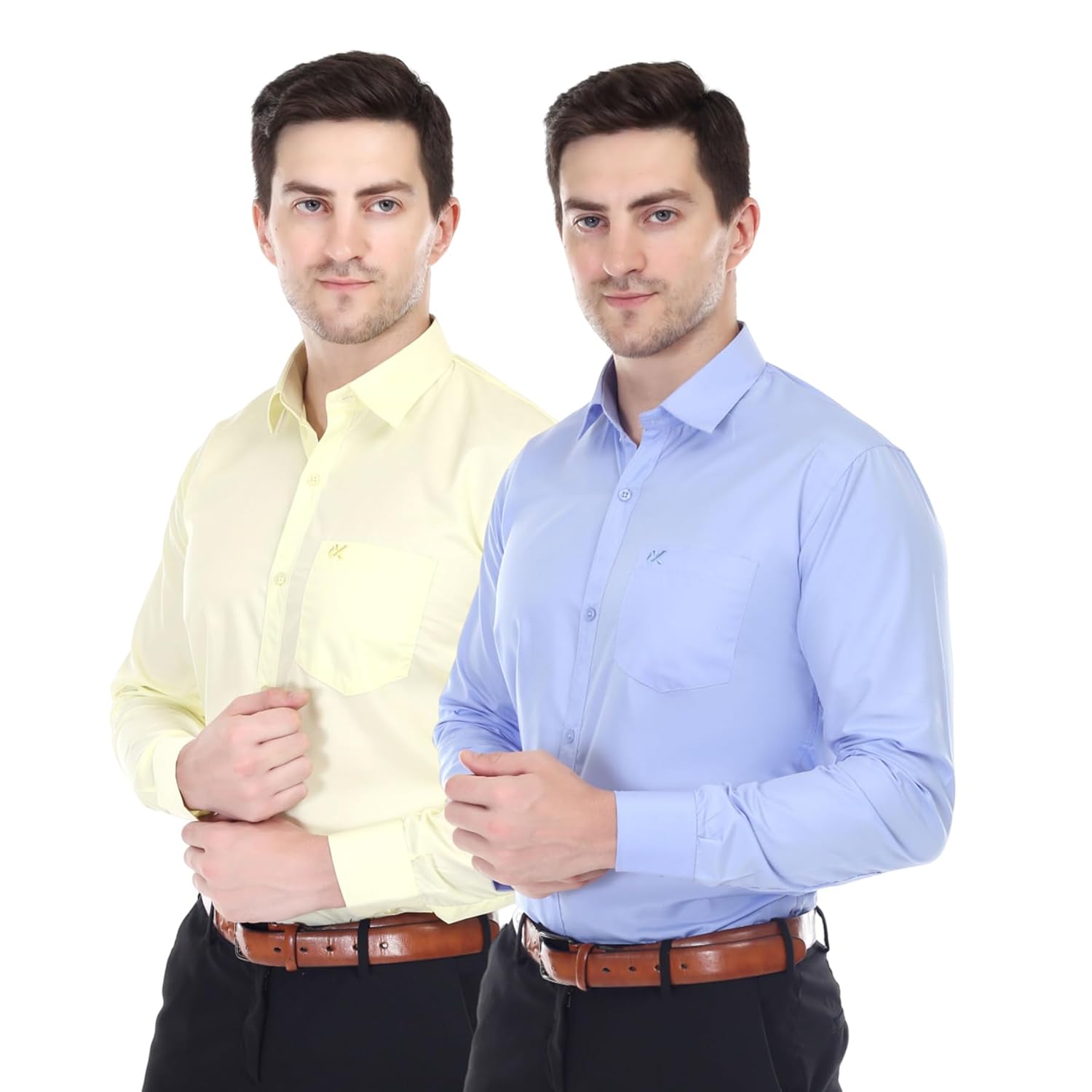 XJARVIS® Clifton Men’s Cotton Blend Shirt | Formal Shirt with Pocket | Plain | Spread Collar & Full Sleeves | Summer – Regular Fit