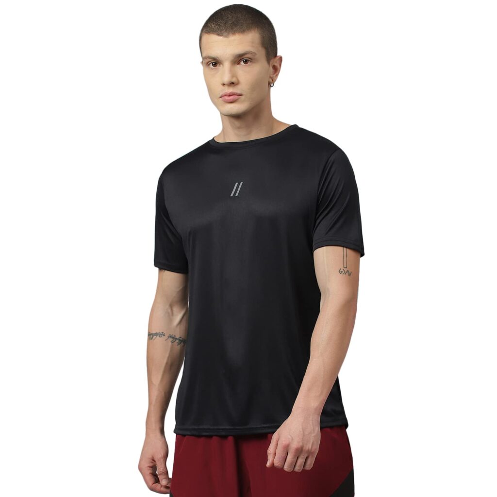 ATICX Men’s Slim Fit Polyester Half Sleeve T Shirt – Quick Dry Lycra Sports Training Tee for Gym, Running, Workout