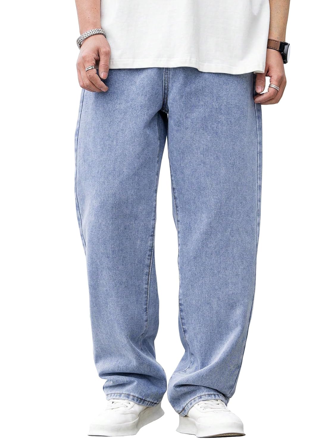AVANOVA Men’s Blue Denim Cotton Oversized Loose Baggy Relaxed Fit Wide-Leg Roomy Jeans Pants for Men (Jeans 167)