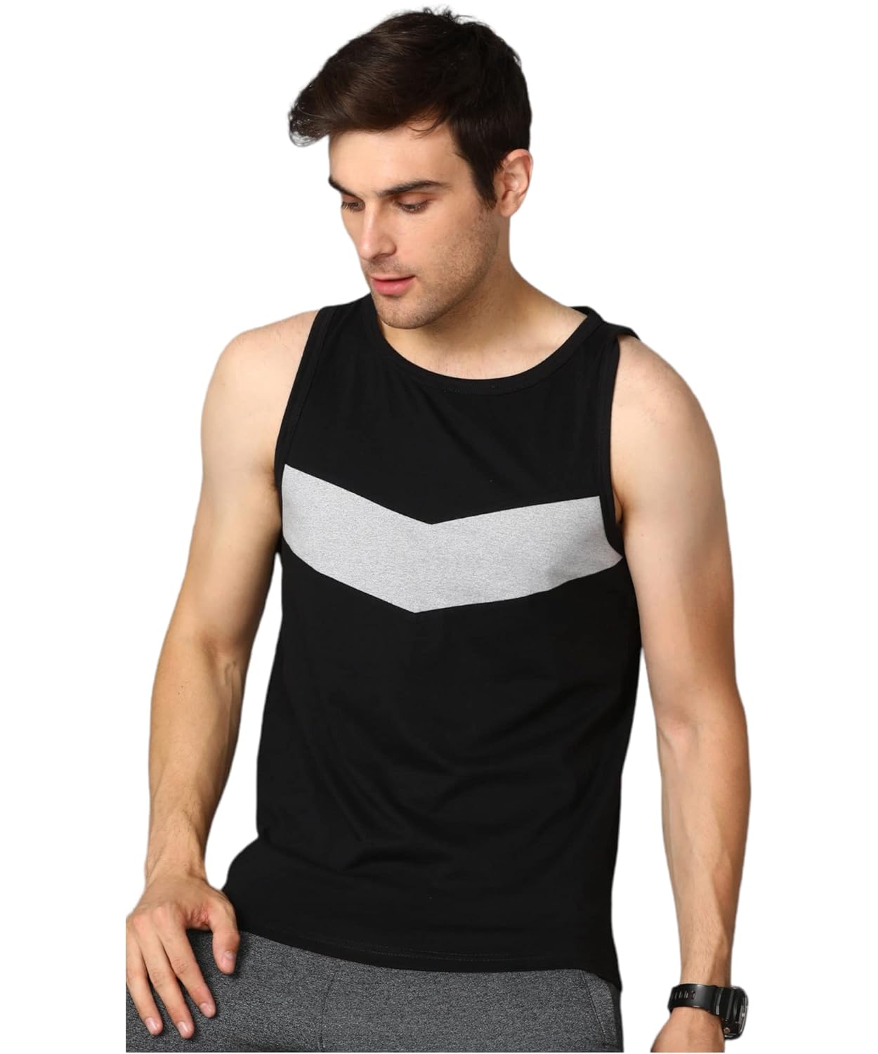 Alan Jones Clothing – Men’s Cotton Colorblocked Sleeveless Regular Fit T-shirt