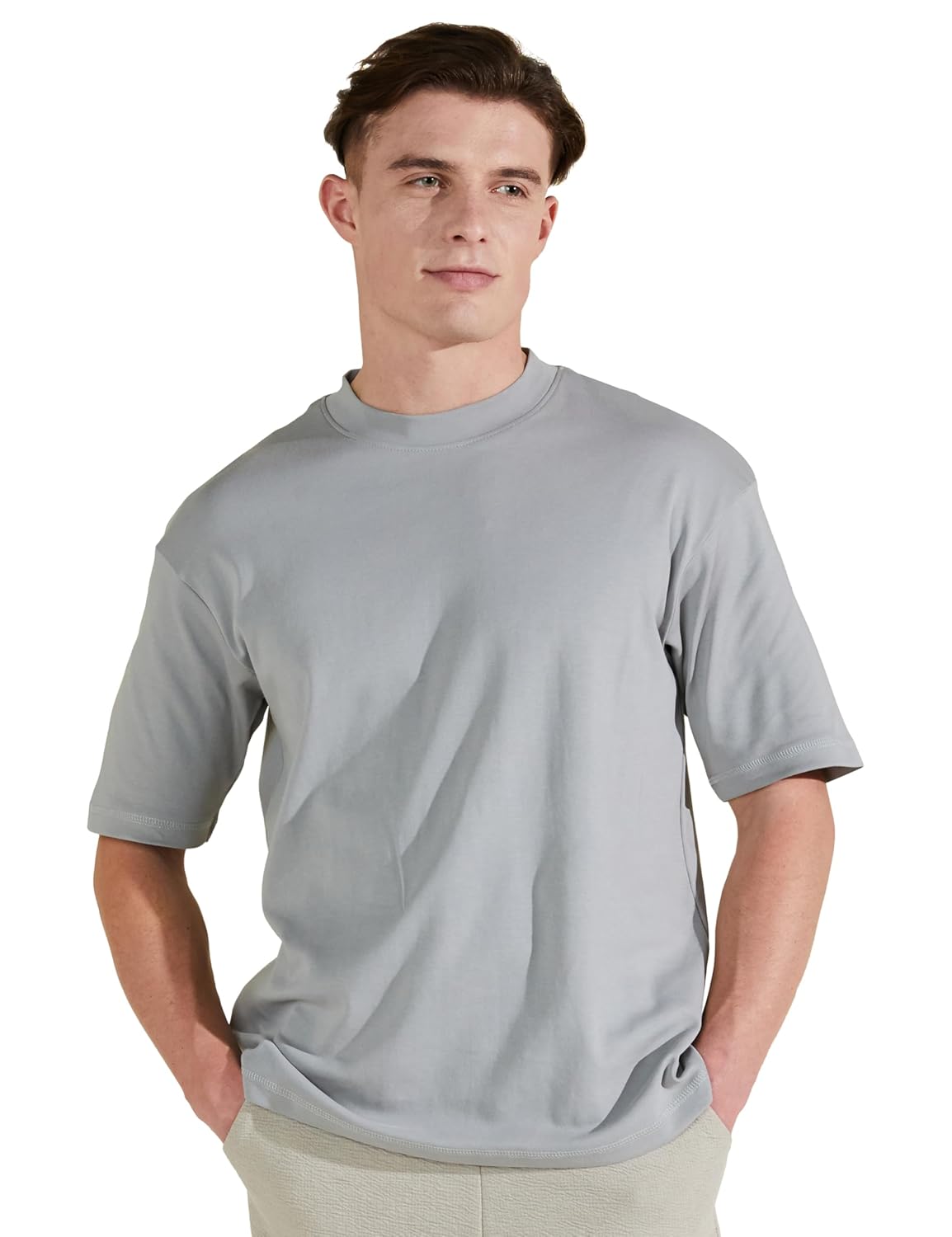 Amazon Brand – Symbol Men’s Fit Cotton Solid Oversized Round Neck T-Shirt (Available in Combo Packs)