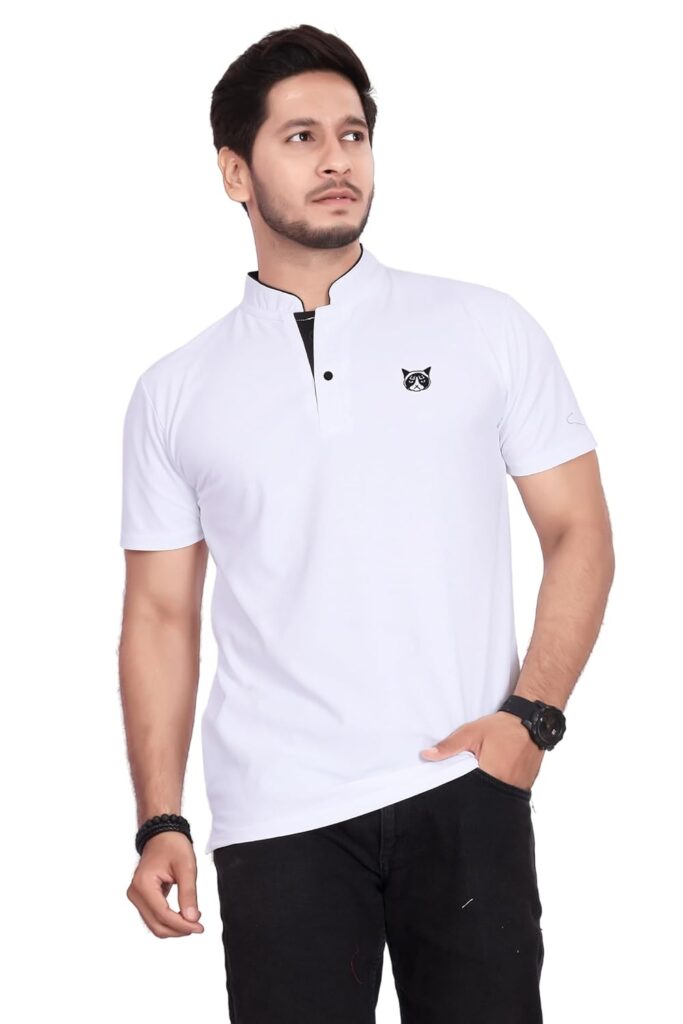 BAGHADBILLO Regular Fit Mandarin Collar T-Shirt Tee for Men & Boys