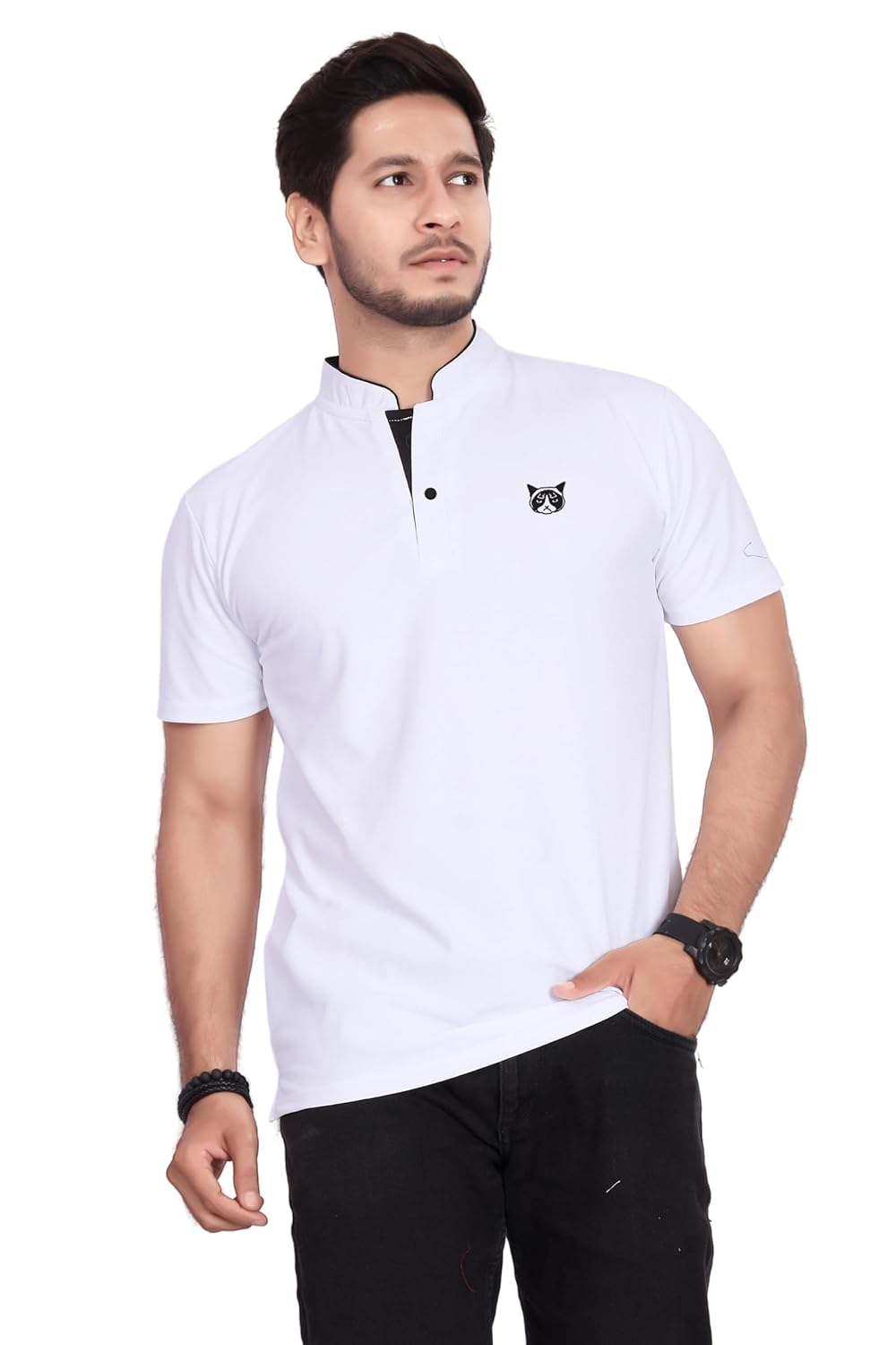 BAGHADBILLO Regular Fit Mandarin Collar T-Shirt Tee for Men & Boys
