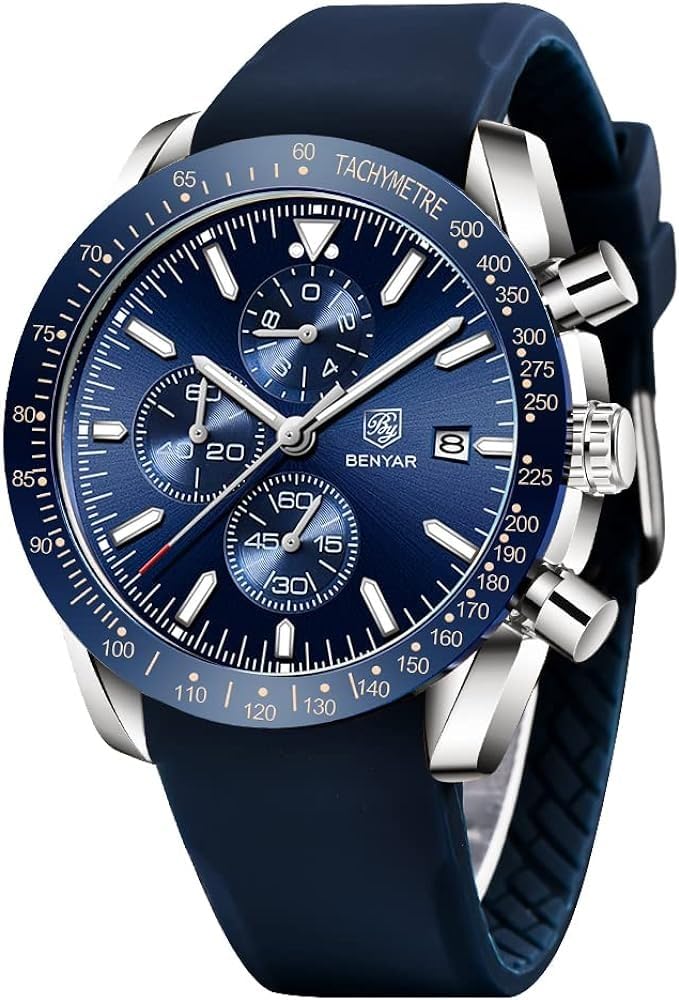BENYAR Luxury Business Casual Party-Wear Silicone Chronograph Date Display Watch for Men