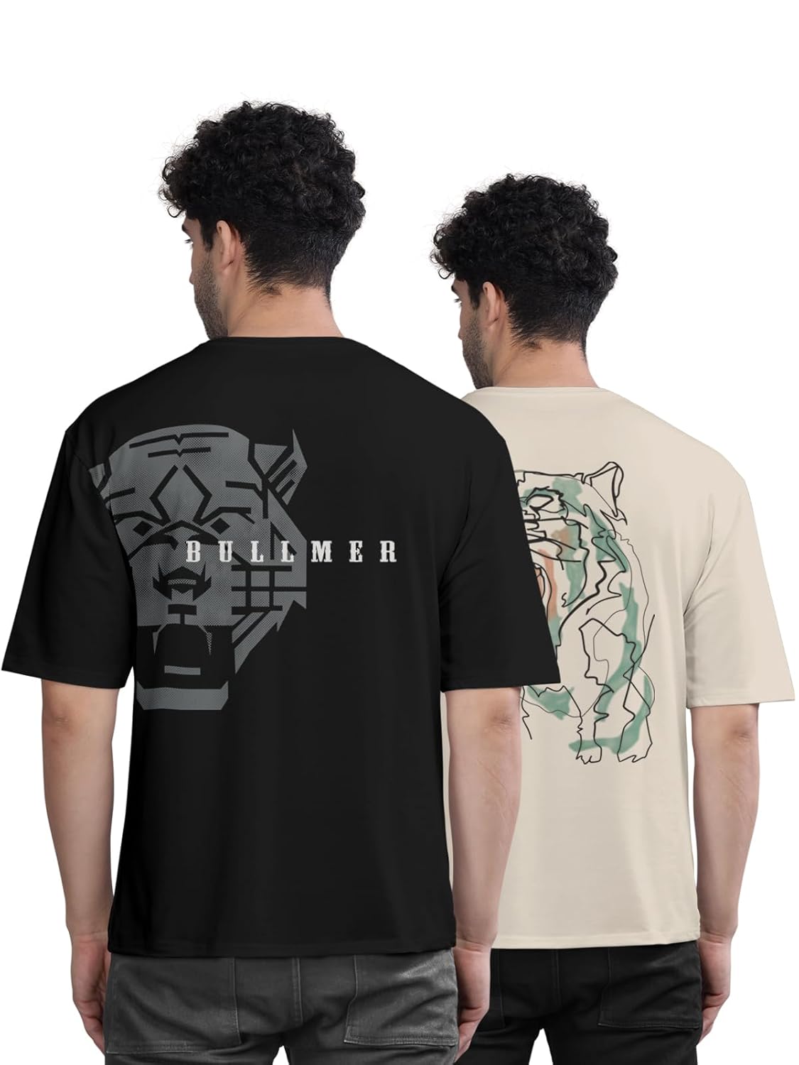 BULLMER Trendy Front and Back Printed Oversized Round Neck T-Shirt for Men – Pack of 2