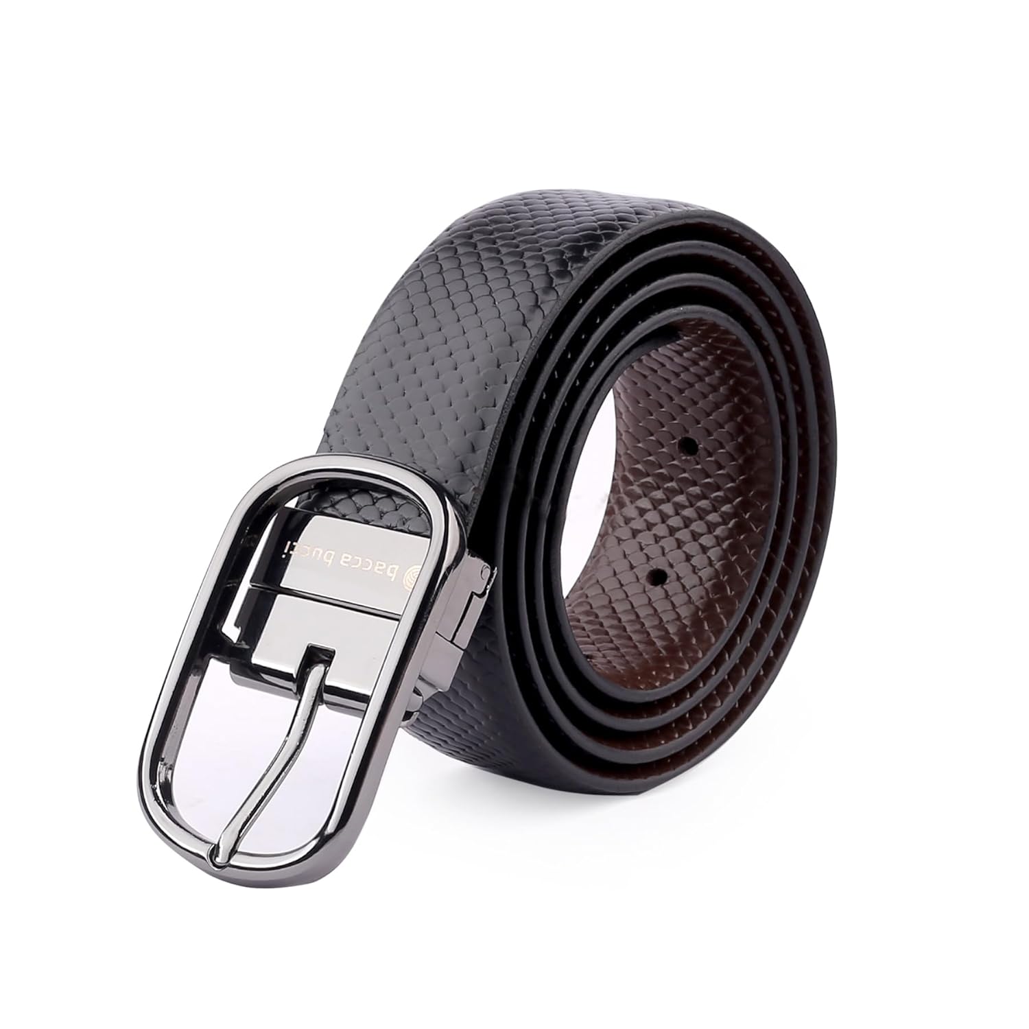 Bacca Bucci® Men’s Reversible Classic Dress Belt Italian Top Grain Genuine Leather Black & Brown with Rotating Metal Buckle-Black/Brown
