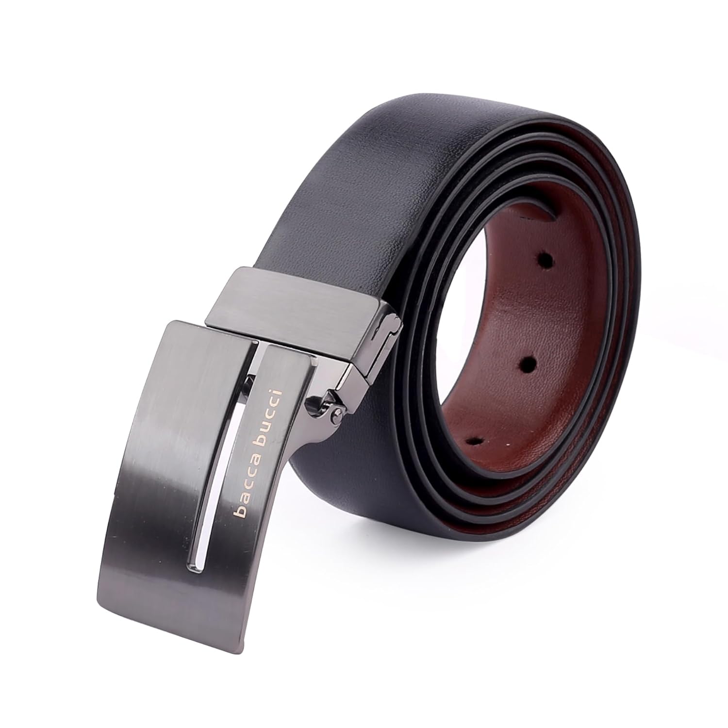 Bacca Bucci® Men’s Reversible Classic Dress Belt Italian Top Smooth Genuine Leather Black & Brown with Rotating Metal Buckle