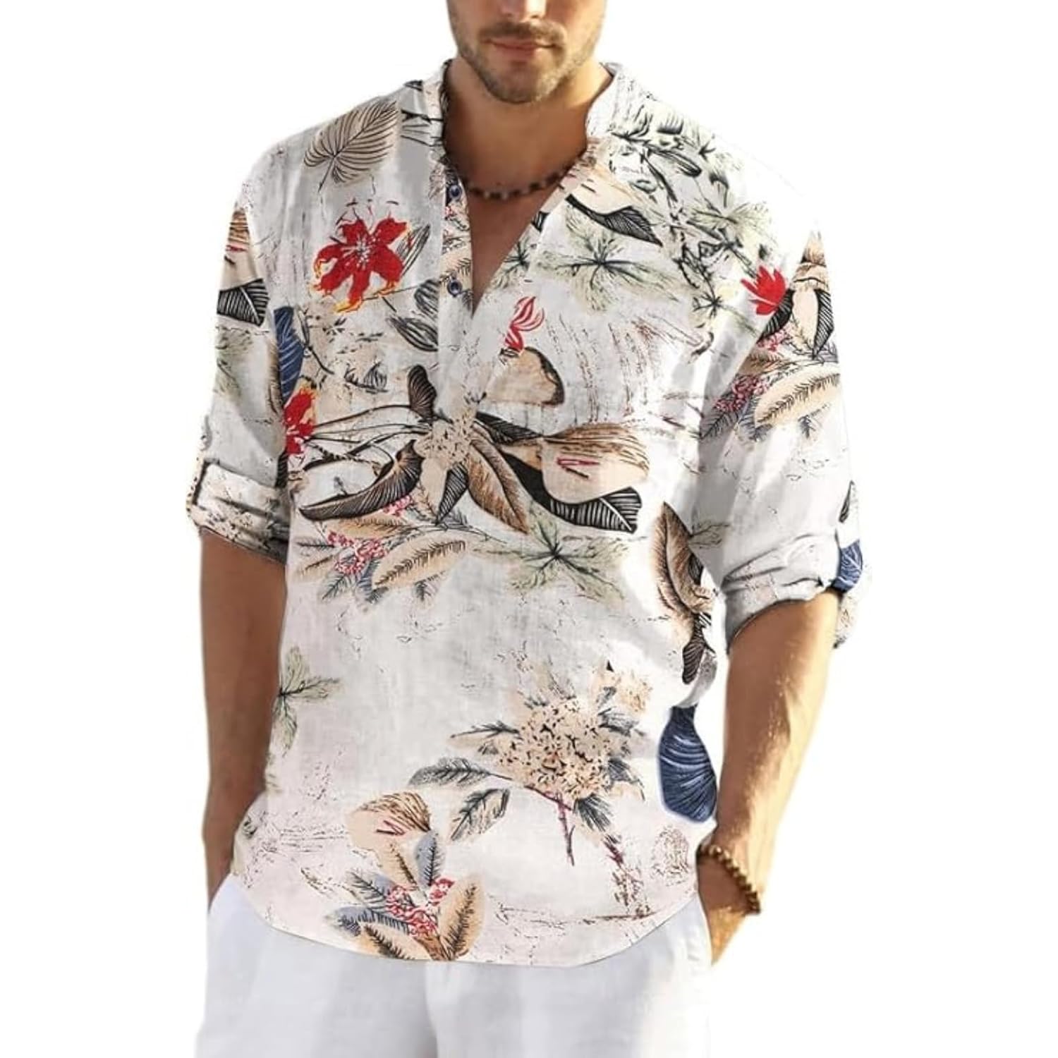 Bellstone Men’s Cotton Blend Full Sleeve Printed Short Kurta with Mandarin Collar Crafted from a Premium Cotton Blend