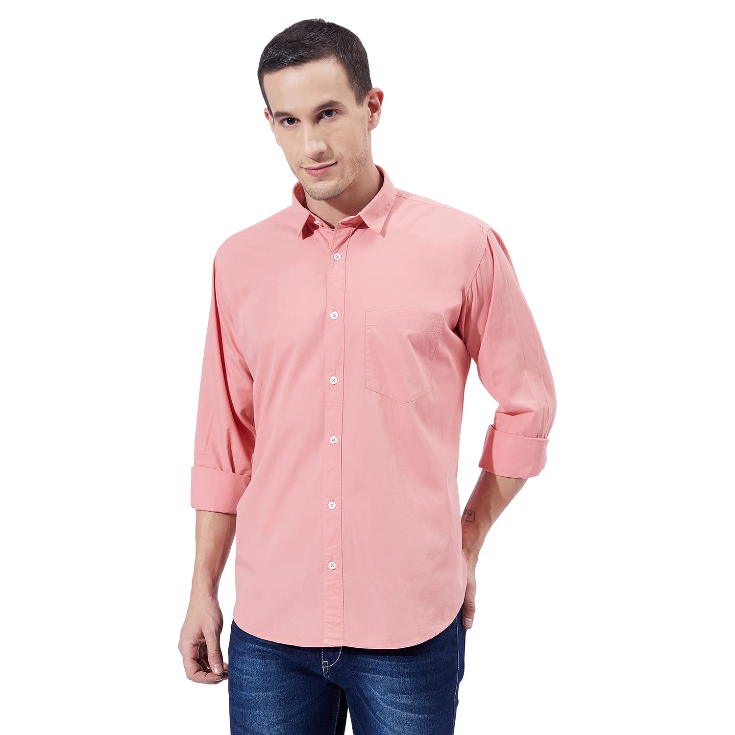 Ben Martin Men’s Cotton Regular Collar Shirt with Chest Pocket || Classic Collar, Slim Fit, Casual & Formal Wear || Soft & Breathable Fabric || Full Sleeve Shirt for Men