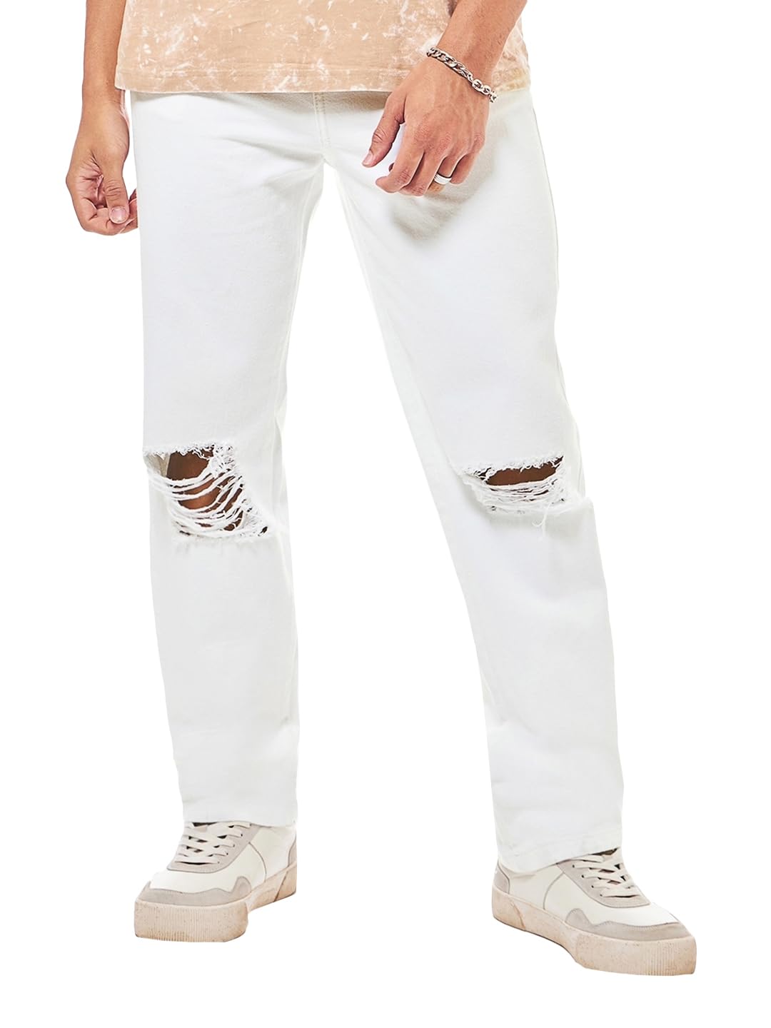 Bewakoof Men’s Mid Rise 100% Cotton Solid Regular Fit Jeans