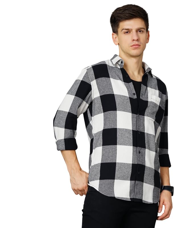 British Club Men Flannel Checks Slim Fit Shirt | Stylish Slim-Fit Flannel Shirt with Classic Checks | Soft and Warm Shirt for Casual Outings | Tailored Shirt for Men |