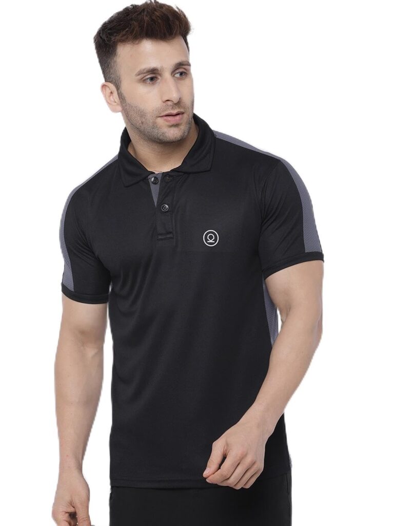 CHKOKKO Men’s Solid Active Sports Wear Polo Half Sleeve Gym T-Shirt with Button-Down Collar Quick Dry Breathable Perfect for Workout Regular Fit and Running Tee