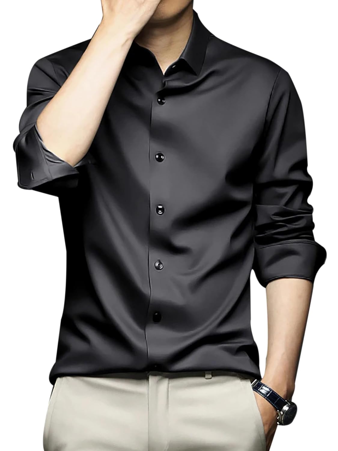 CVC Men’s Regular Fit Full Sleeve Poly Satin Silk Shirt