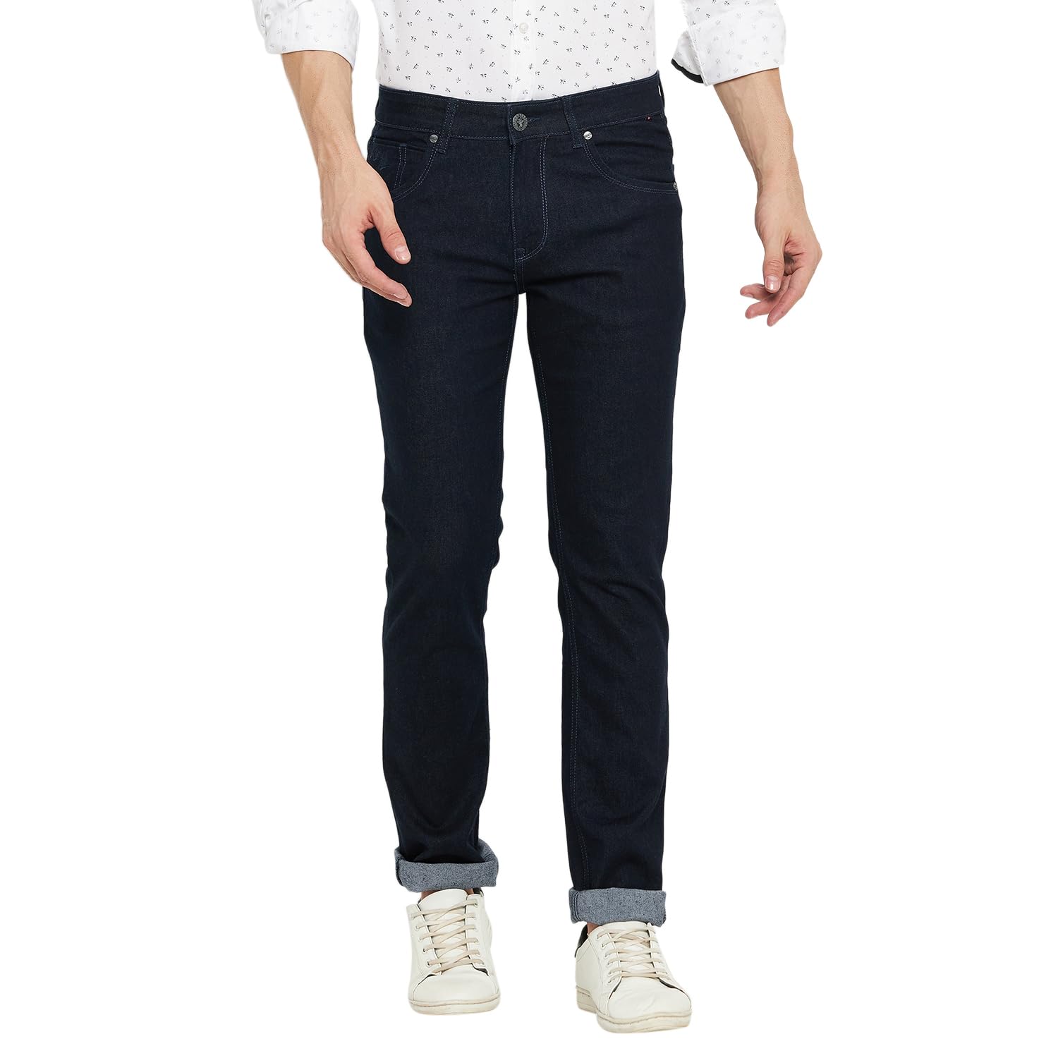 Cantabil Cotton Solid Denim Flat Front Mid Rise Full Length Regular Fit Dark Blue Casual Jeans for Men | Denim for Mens | Mens Full Length Cotton Casual Jeans (P_MDNM00485_RAWWASH) Cantabil Cotton Solid Denim Flat Front Mid Rise Full Length Regular Fit Dark Blue Casual Jeans for Men | Denim for Mens | Mens Full Length Cotton Casual Jeans (P_MDNM00485_RAWWASH)