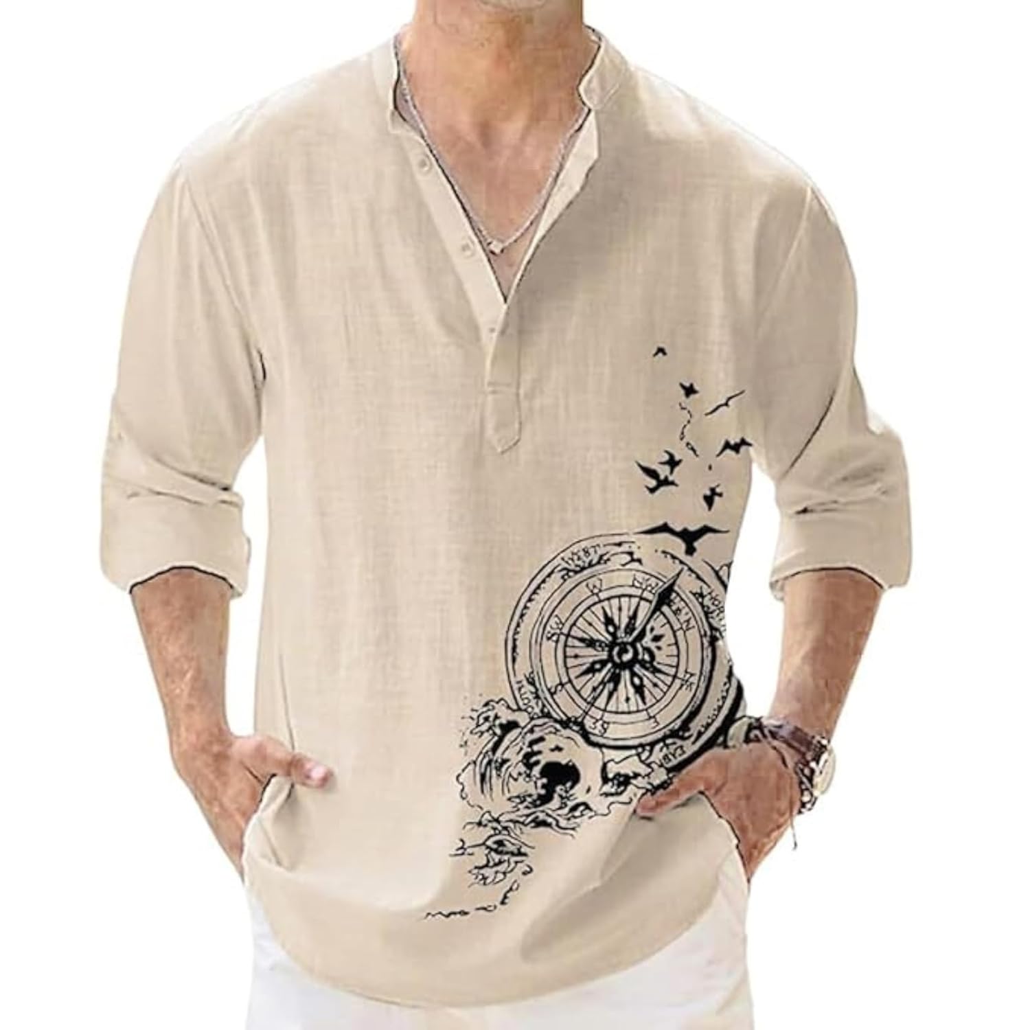 DEELMO Men’s Cotton Blend Mandarin Collar Self One Design Full Sleeve Casual Short Kurta