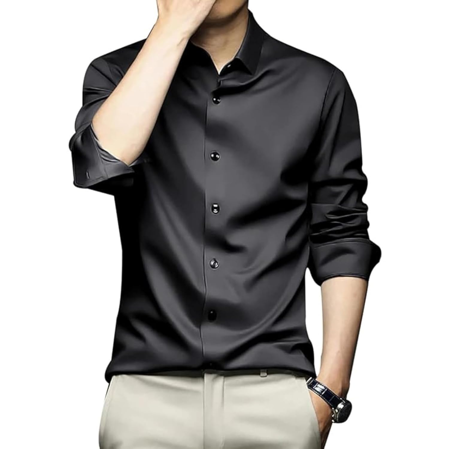 DEELMO Men’s Stylish Solid Satin Casual Shirt for Men Full Sleeves| Poly Satin Silk Shirt