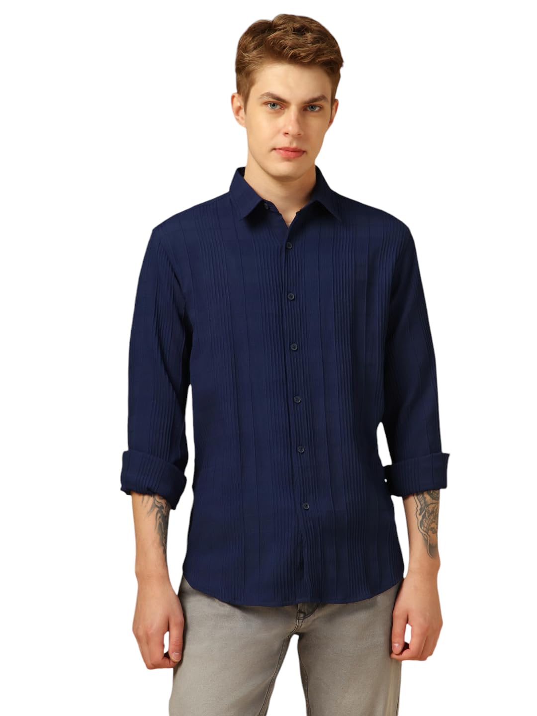 Dennis Lingo Men Relaxed Fit Polyester Full Sleeves Solid Textured Casual Shirts