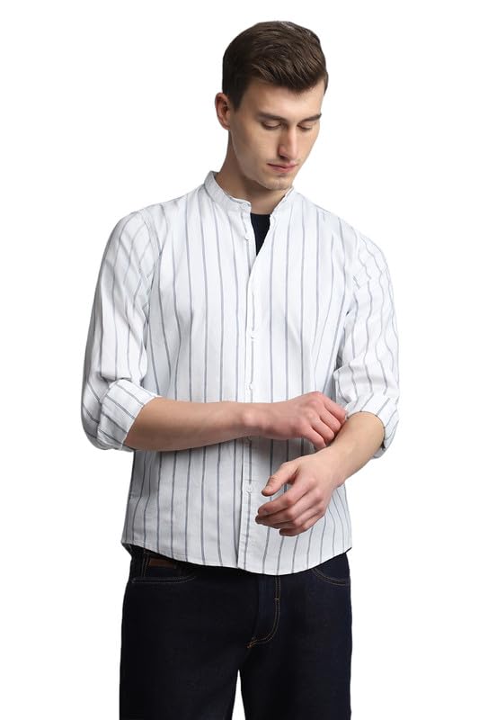 Dennis Lingo Men’s Cotton Casual Shirt, Long Sleeve Slim Fit Mandarin Collar