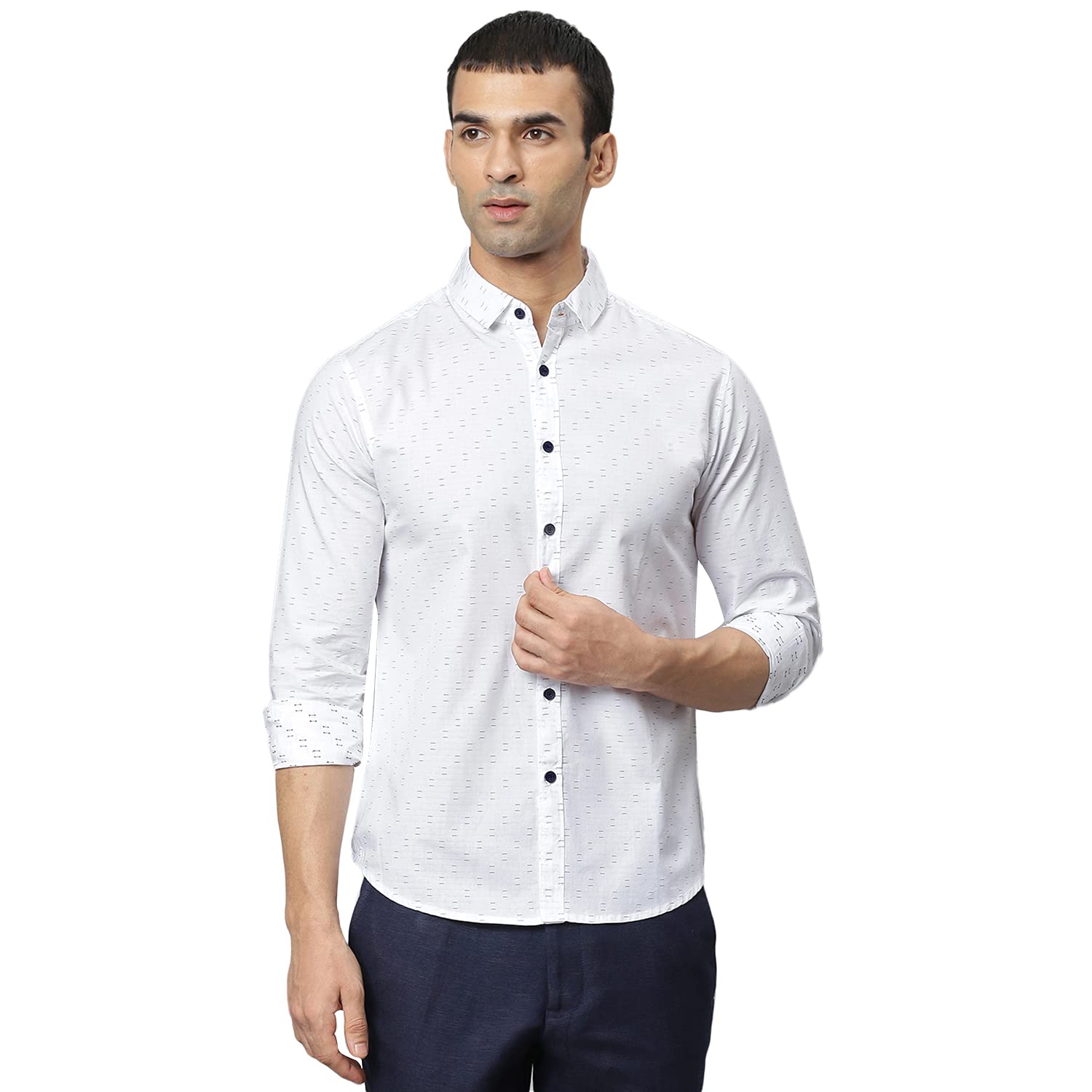 Dennis Lingo Men’s Dobby Print Slim Fit Cotton Casual Shirt