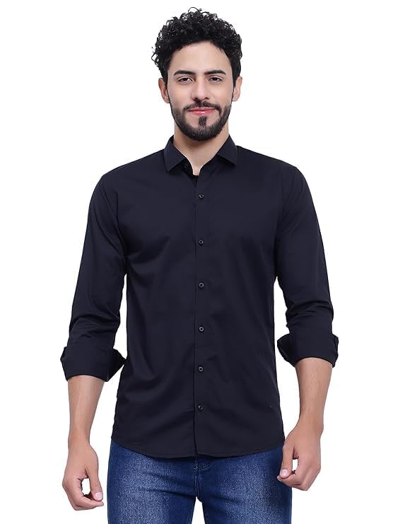 FILO HEVIS Men’s Regular Fit Paper Cotton Solid Casual Shirt with Full Sleeves