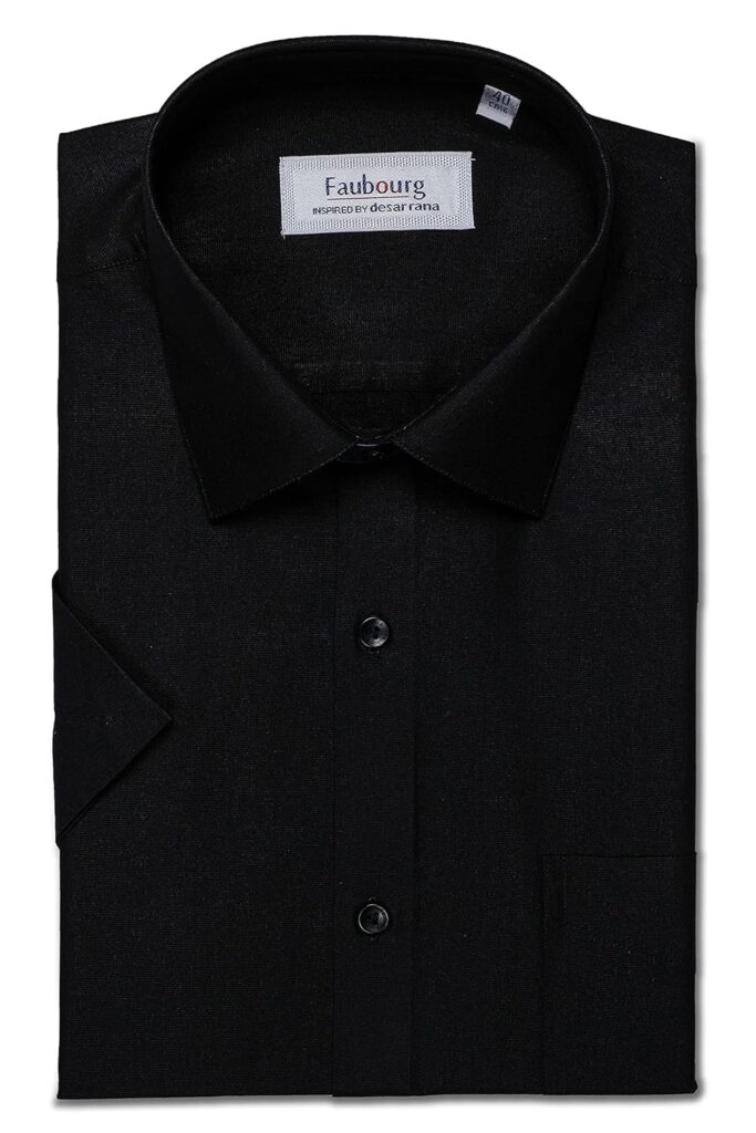 Faubourg 5445-5451 Men’s Solid Half Sleeve Slim Fit Cotton Blend Blue Black Yellow Green Red Orange Formal Shirt