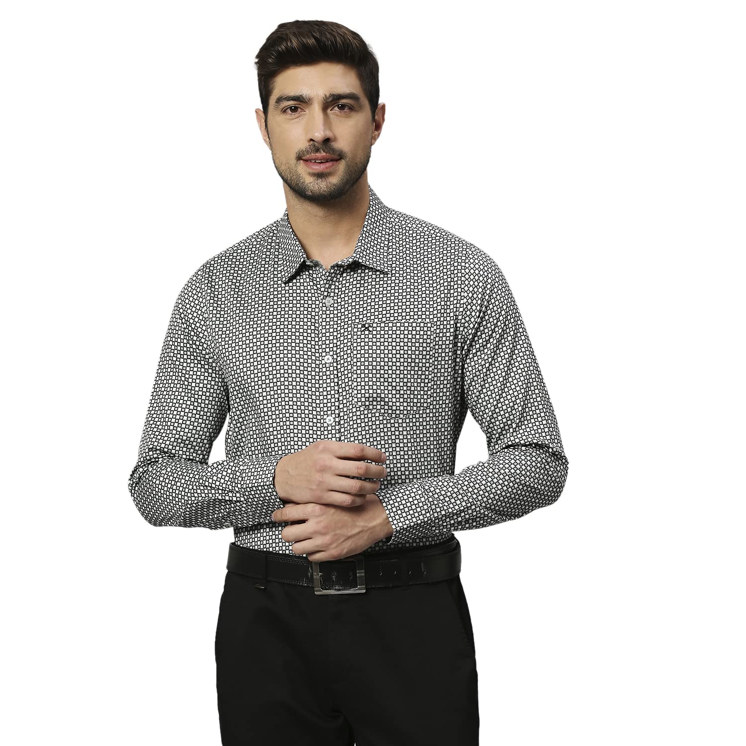 HammerSmith Men’s Printed Slim Fit Cotton Formal Shirt with Spread Collar and Long Sleeves