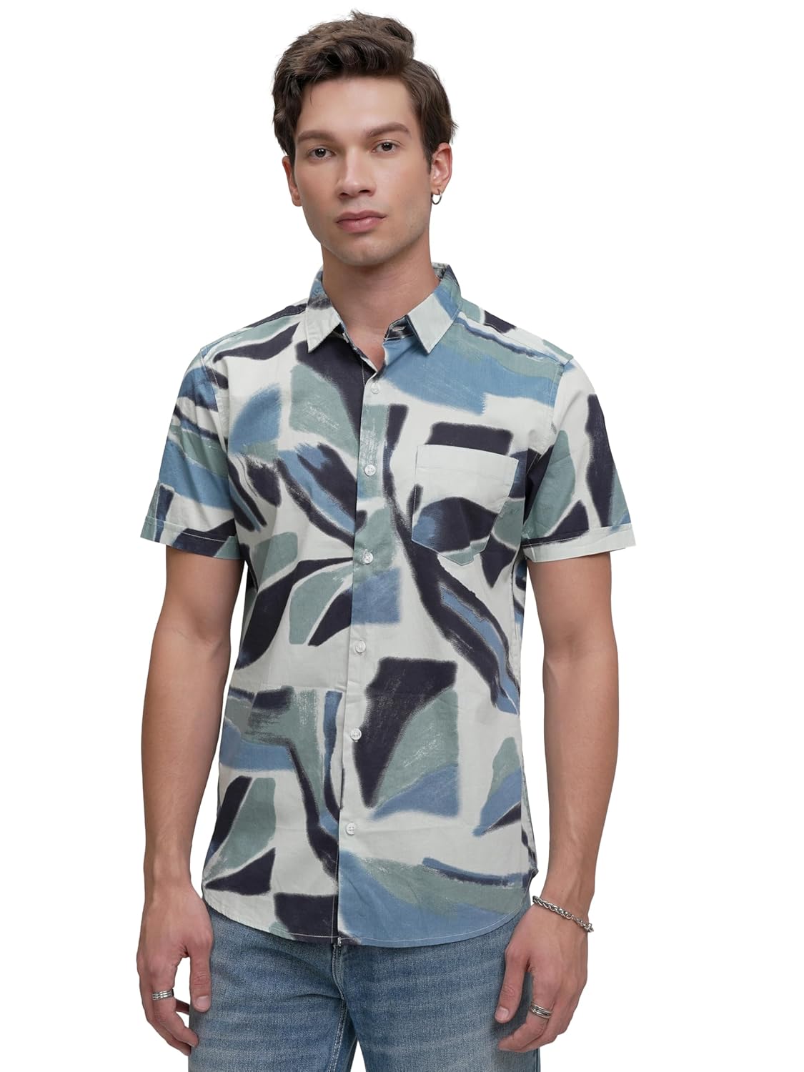 Highlander Men’s Casual Shirt | Abstract Print | Half Sleeves | Bold & Artistic Appeal