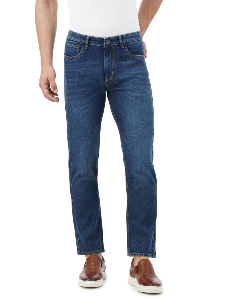 INKD Men’s Regular Fit Jeans – Mid-Rise | Cotton Blend | Stretchable Fabric | Contrast Stitch | Classic 5 Pocket Styling | Jeans for Men