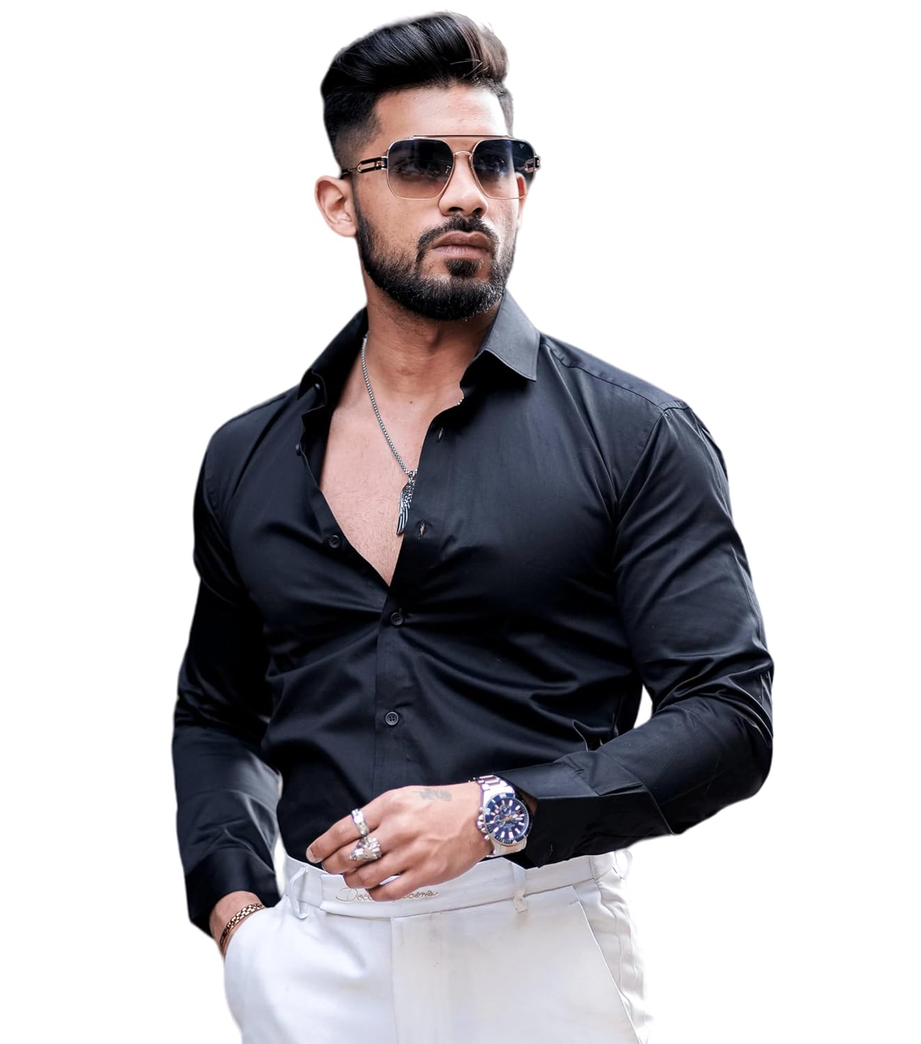IndoPrimo Men’s Casual Solid Satin Shirt for Men Full Sleeves