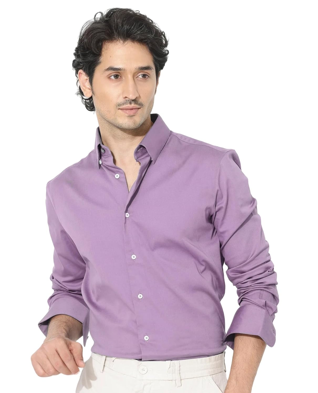 IndoPrimo Men’s Plain Satin Casual Shirt for Men Full Sleeves