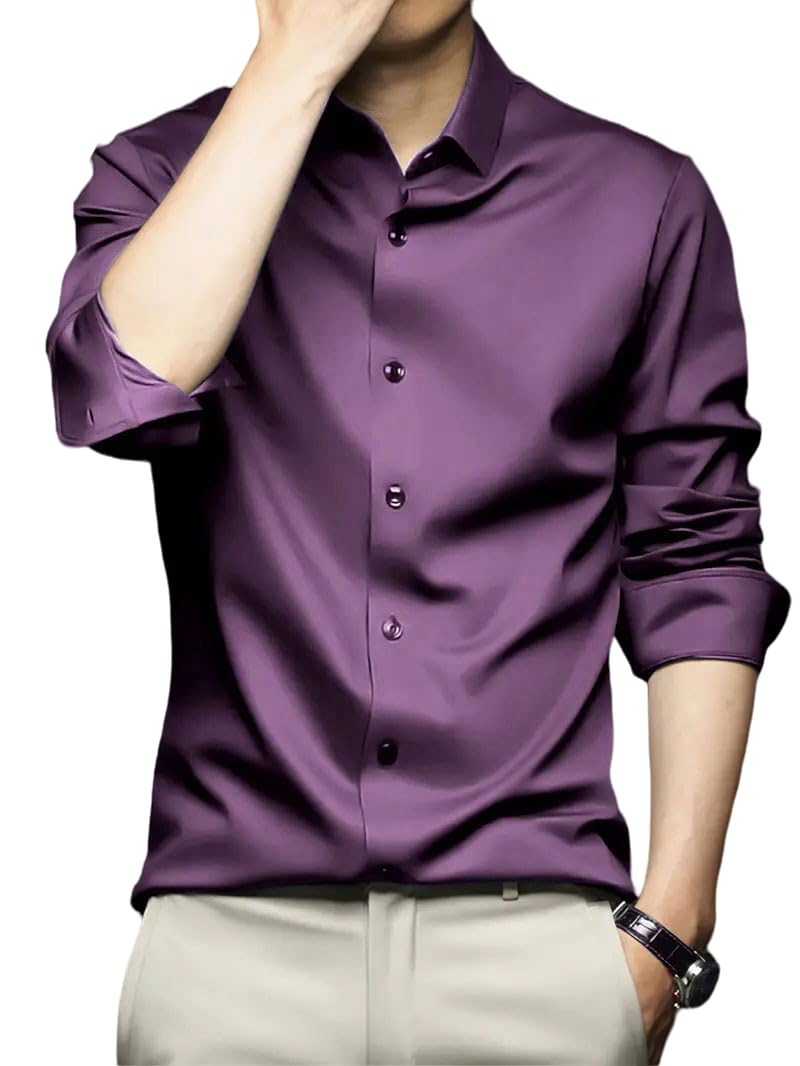 IndoPrimo Men’s Stylish Solid Satin Casual Shirt for Men Full Sleeve