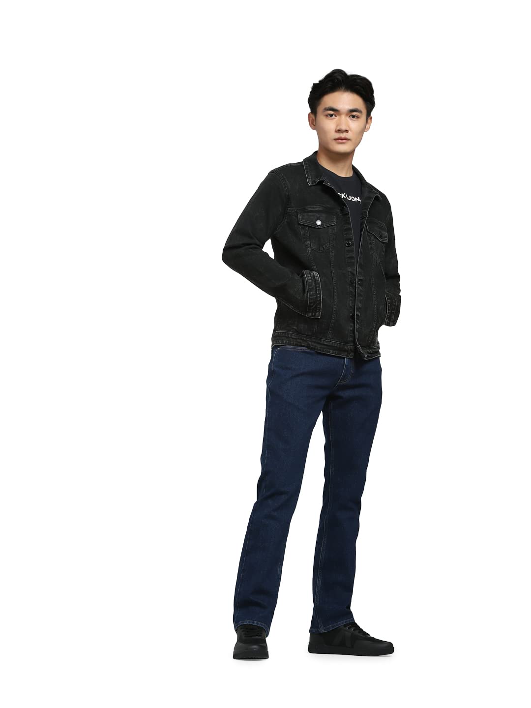 JACK & JONES Men Black Regular Fit Solid Low-Rise Jeans JACK & JONES Men Black Regular Fit Solid Low-Rise Jeans