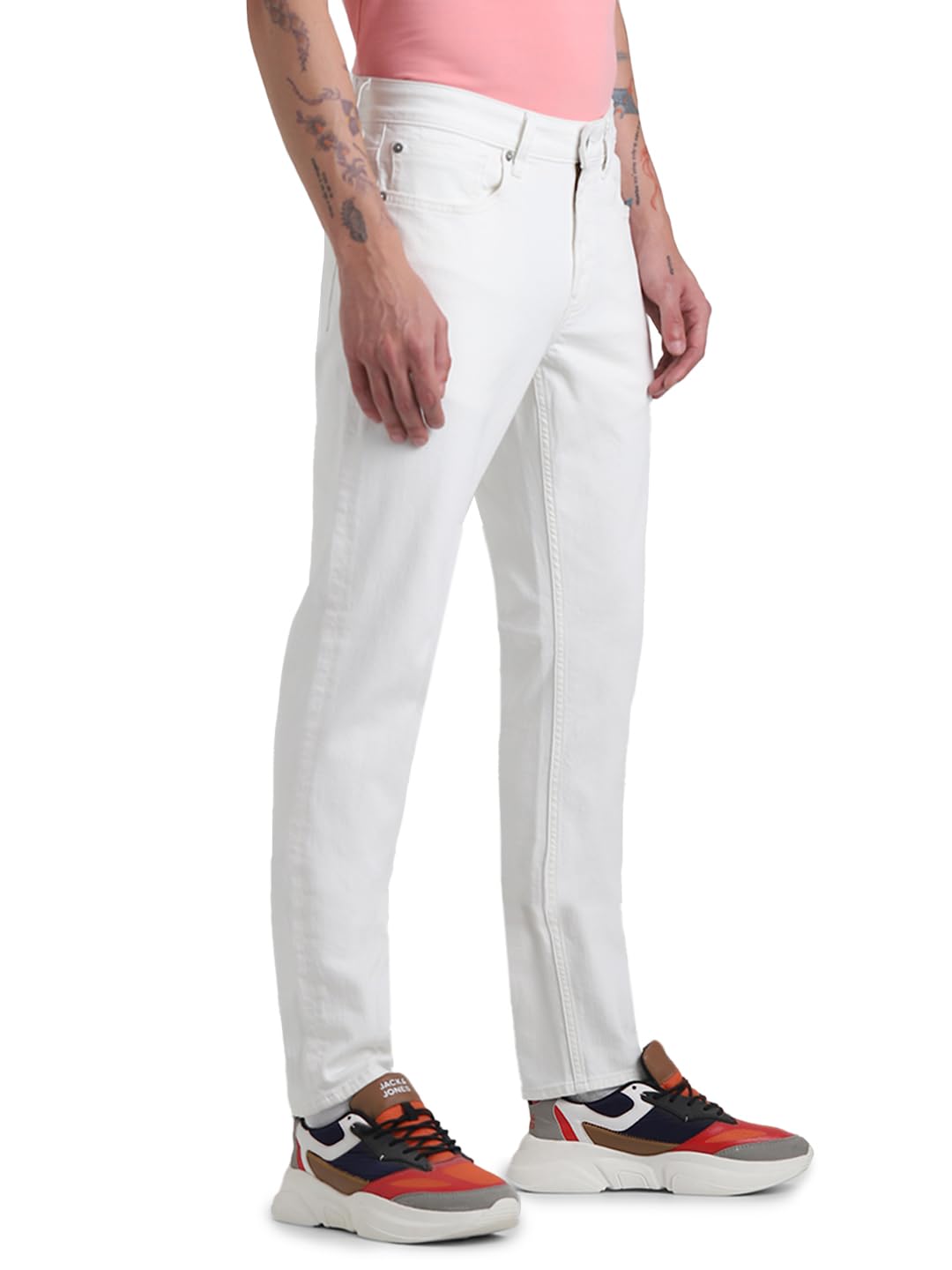 JACK & JONES Mens White Glenn Slim Fit Low Rise Jeans