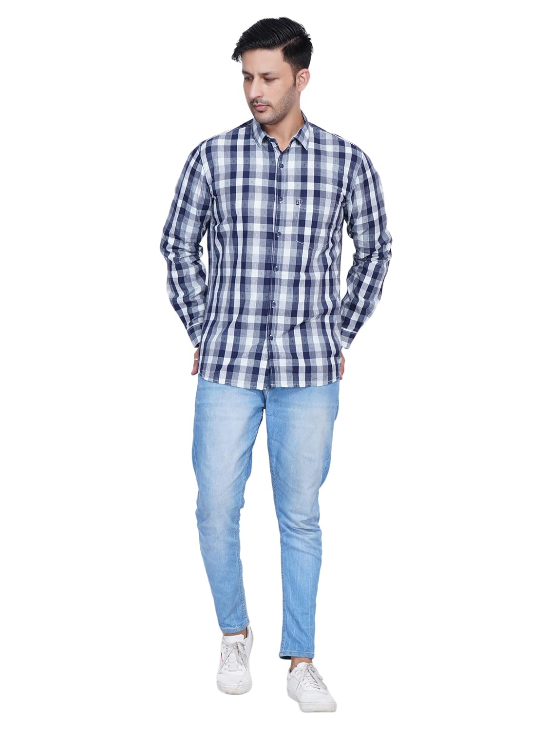 JEANS UNOFFICIAL Men’s Regular Fit Cotton Shirt Checkered Solid Casual Stylish Full Sleeve