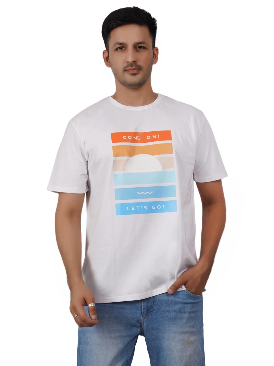 JEANS UNOFFICIAL Men’s Regular Fit Cotton T Shirt Solid Stylish Round Neck Half Sleeve (White) – L