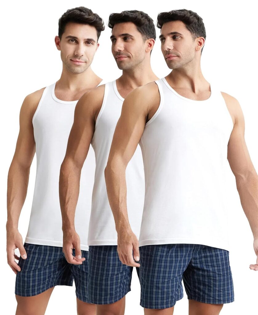 Jockey 8820 Men’s Super Combed Cotton Round Neck Sleeveless Regular Fit Vest with Extended Length for Easy Tuck (Pack of 3)