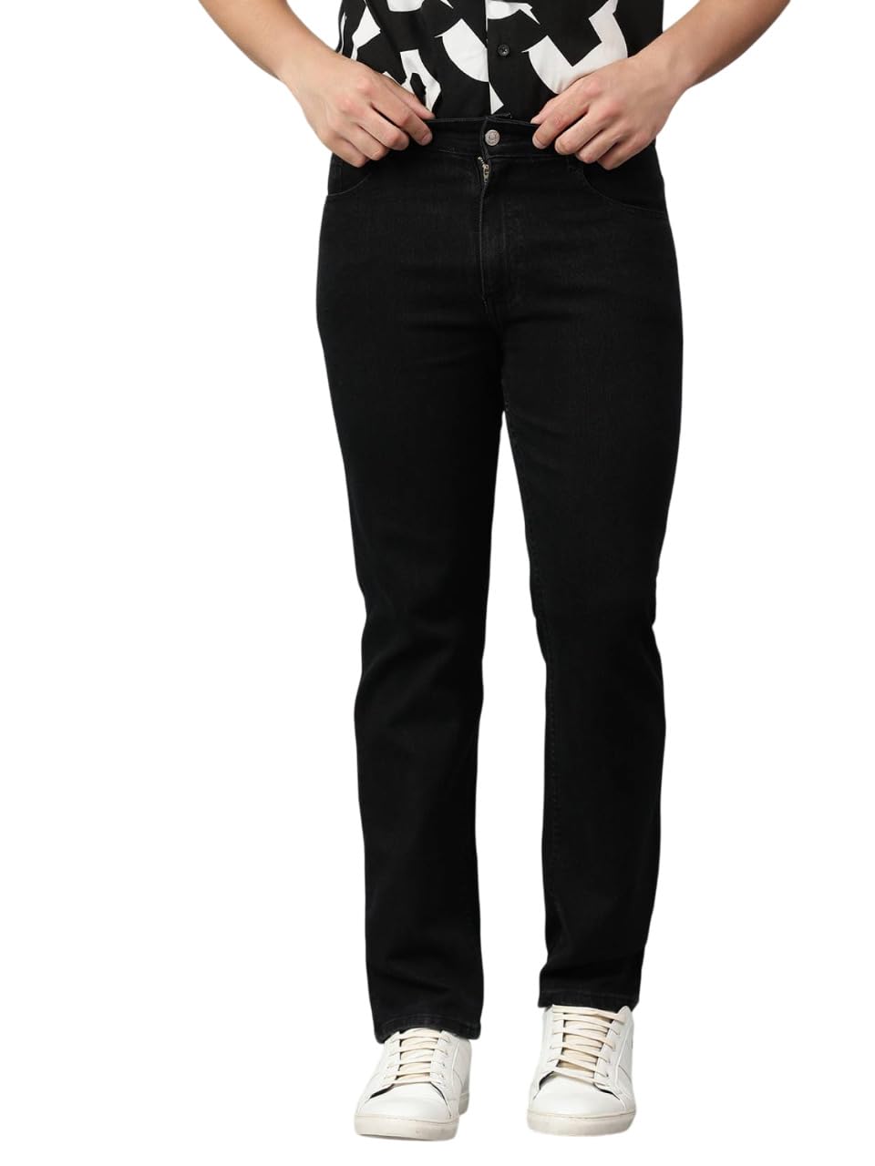 KOTTY Men’s Solid Badab Black Wash Button Slim Fit Jeans