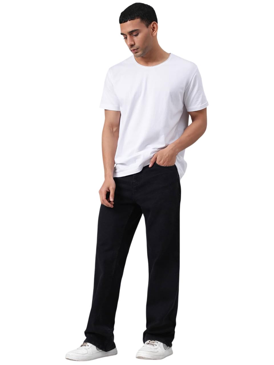 KOTTY Men’s Solid Dark Void Button Straight Fit Jeans