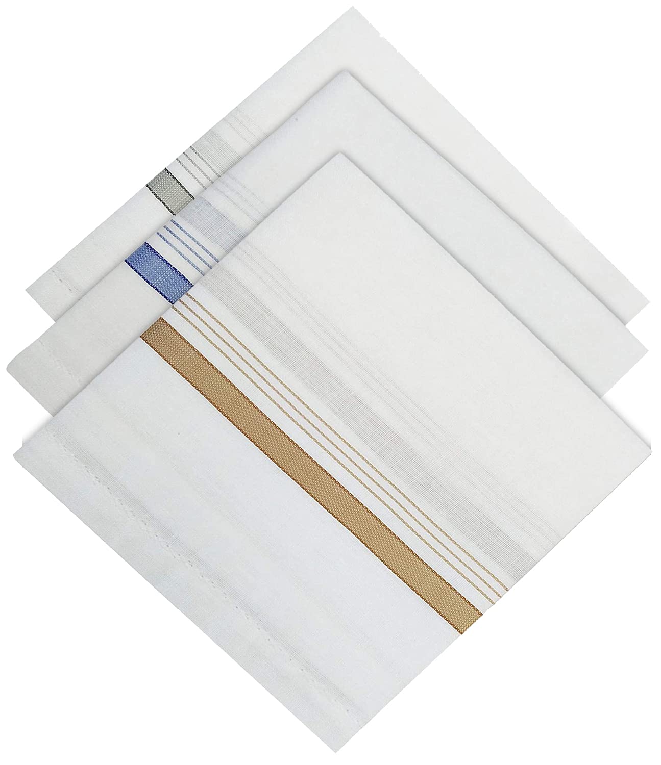 Kuber Industries Lining Design Men’s Handkerchiefs | 100% Pure Cotton & Pocket Square Hankies | Classic Plaid Pattern Perfect for Gift, Set of 3 (White) | Stylish and Practical Men’s Accessories