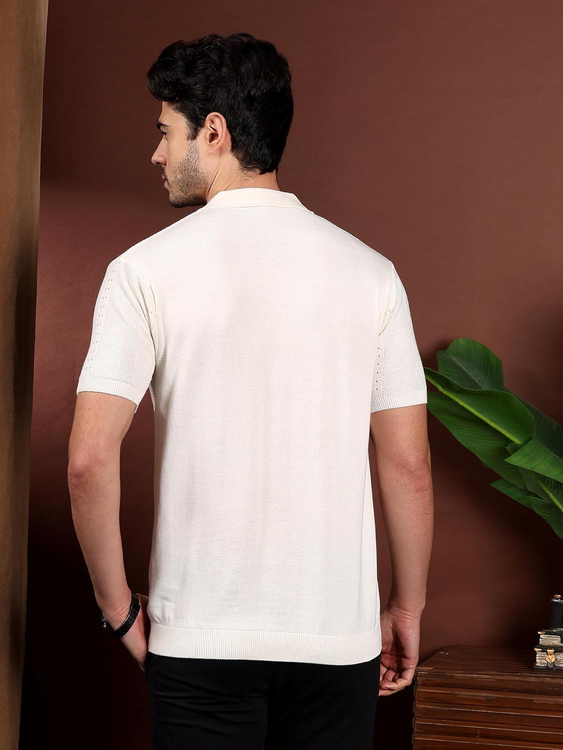 Kvetoo Men 100% Cotton Knitted Half Sleeve Solid Shirt for Men